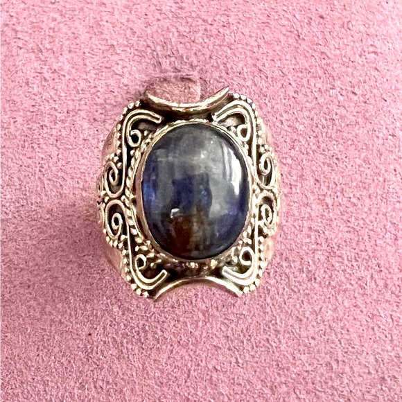 Natural Blue Sapphire Cabochon Sterling Silver Ring - Picture 1 of 2